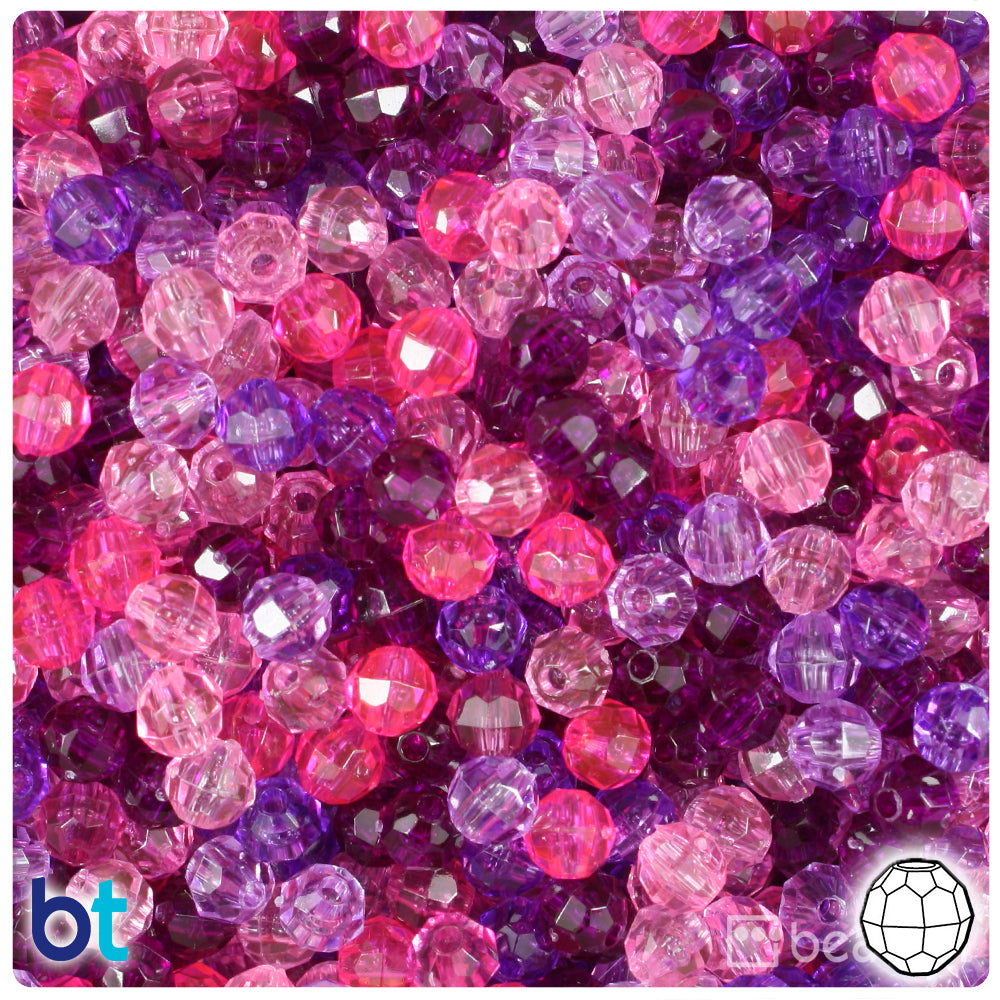 Pink & Purple Transparent Mix 6mm Faceted Round Plastic Beads (600pcs)