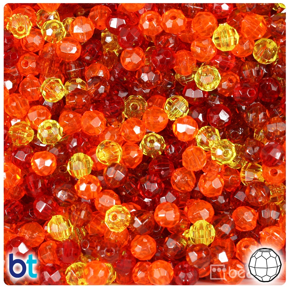 Orange & Gold Transparent Mix 6mm Faceted Round Plastic Beads (600pcs)