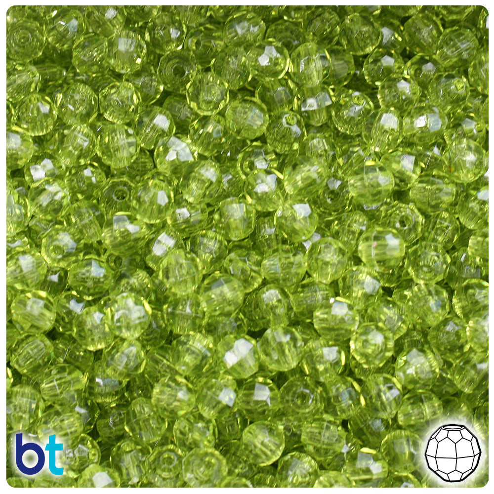 Light Avocado Transparent 6mm Faceted Round Plastic Beads (600pcs)