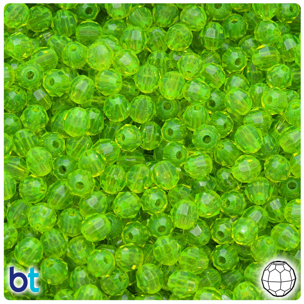 Lime Roe Transparent 6mm Faceted Round Plastic Beads (600pcs)