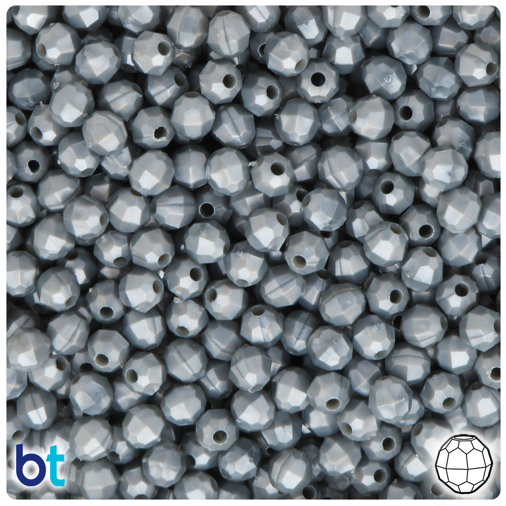 Grey Pearl 6mm Faceted Round Plastic Beads (600pcs)