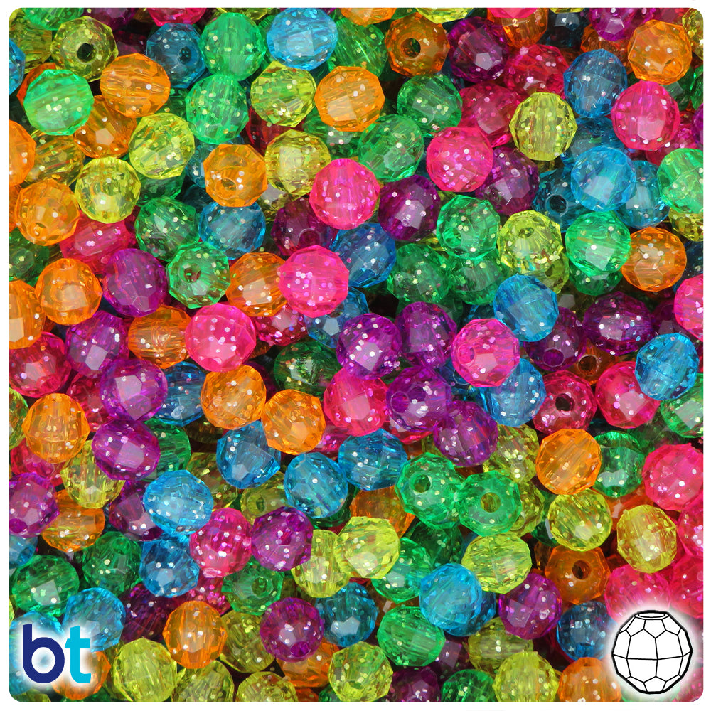 Jelly Sparkle Mix 6mm Faceted Round Plastic Beads (600pcs)