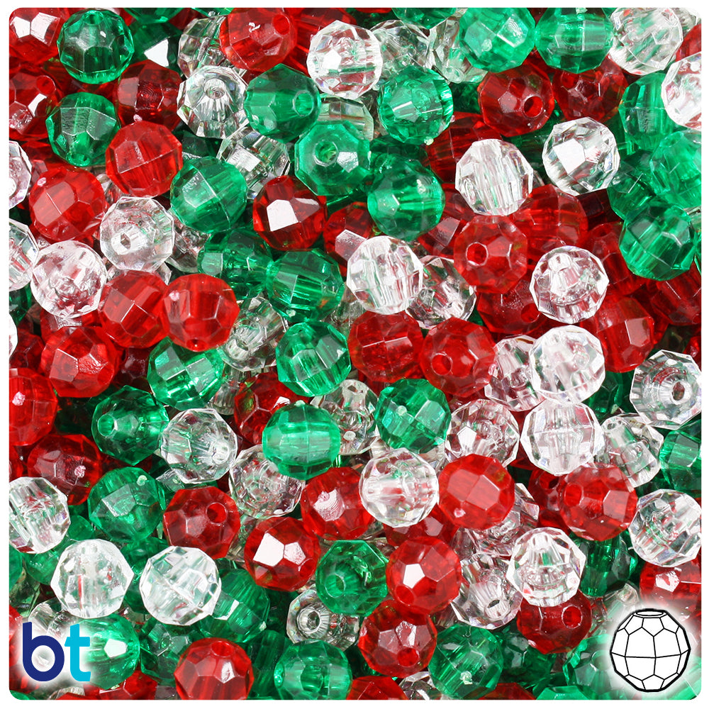 Christmas Transparent Mix 6mm Faceted Round Plastic Beads (600pcs)