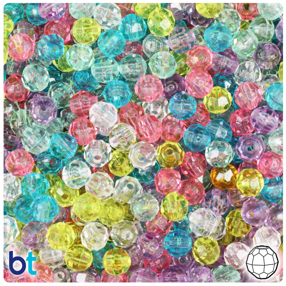 Pastel Transparent Mix 6mm Faceted Round Plastic Beads (600pcs)