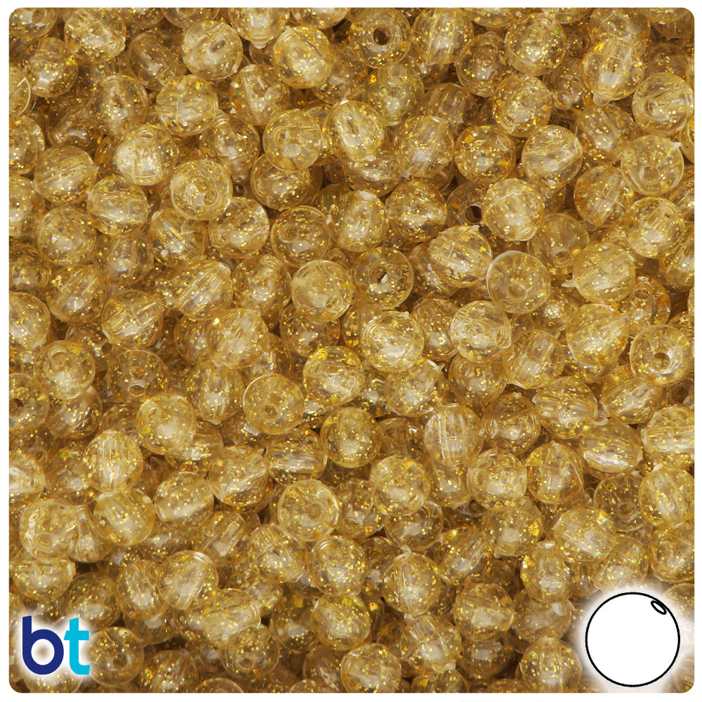 Gold Sparkle 6mm Round Plastic Beads (500pcs)