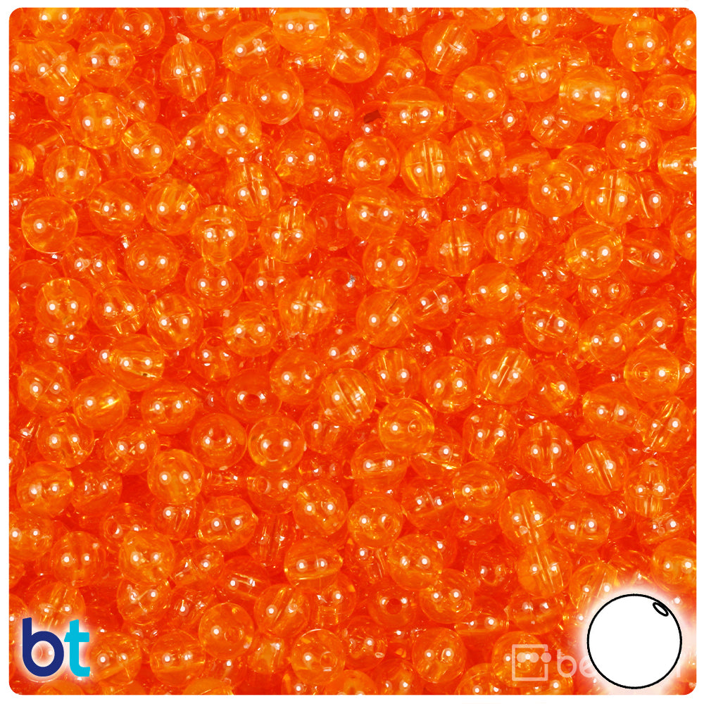 Orange Transparent 6mm Round Plastic Beads (500pcs)