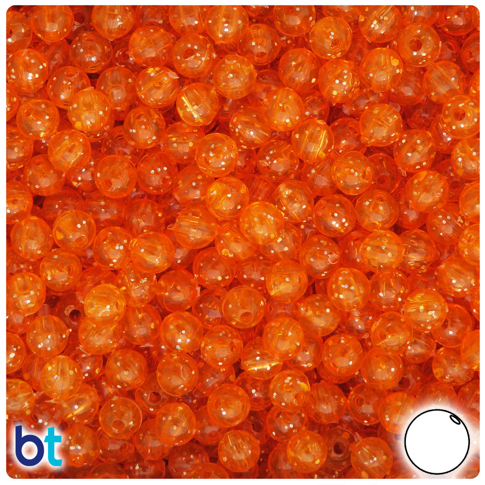Orange Sparkle 6mm Round Plastic Beads (500pcs)