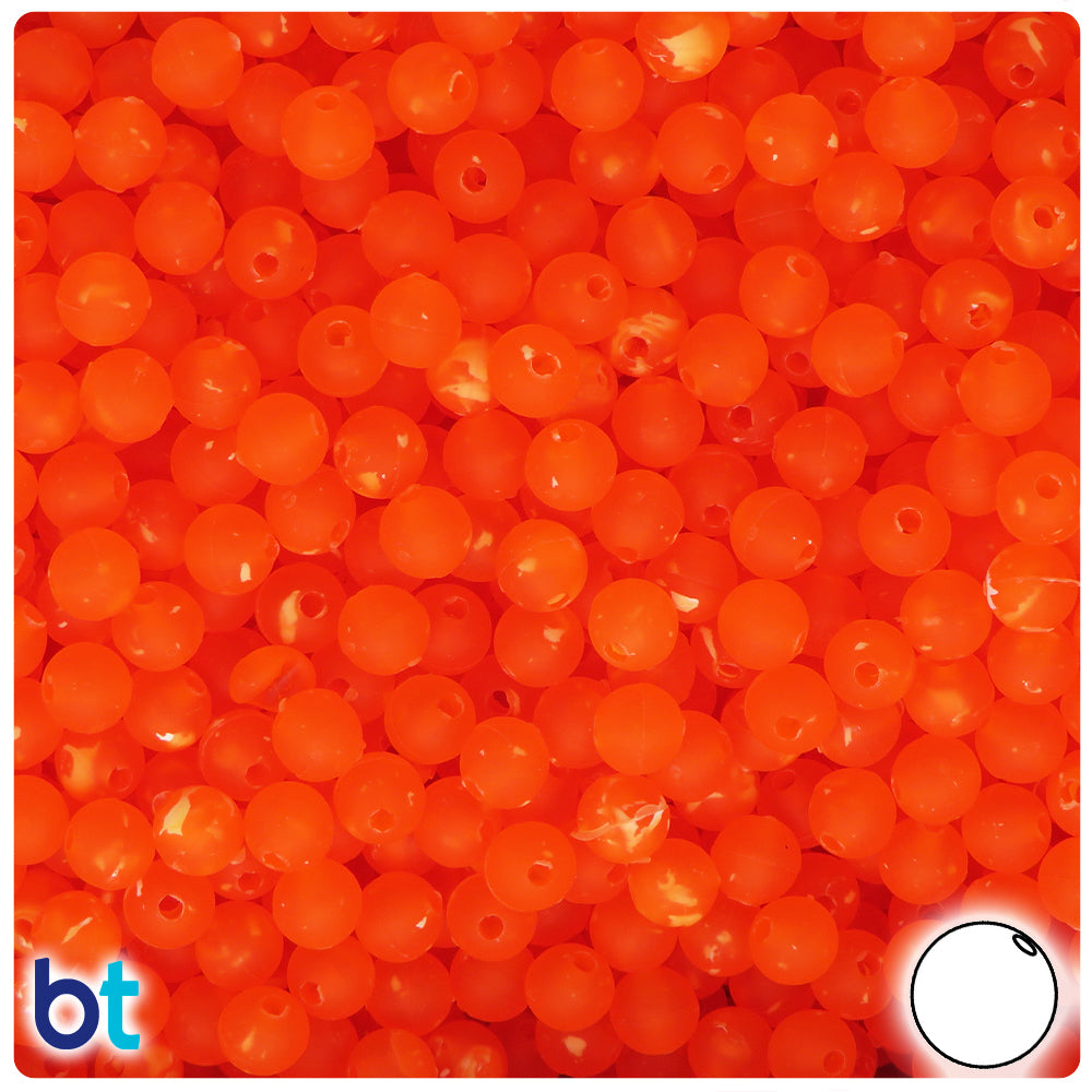 Orange Frosted 6mm Round Plastic Beads - White Swirls (500pcs)
