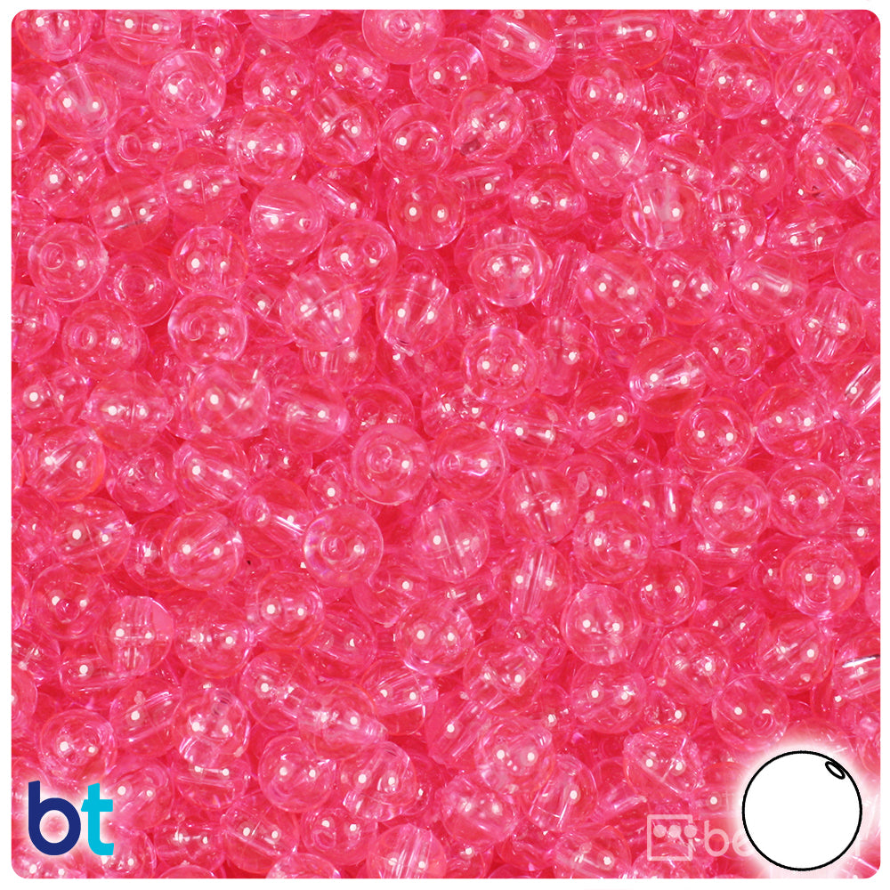 Pink Transparent 6mm Round Plastic Beads (500pcs)