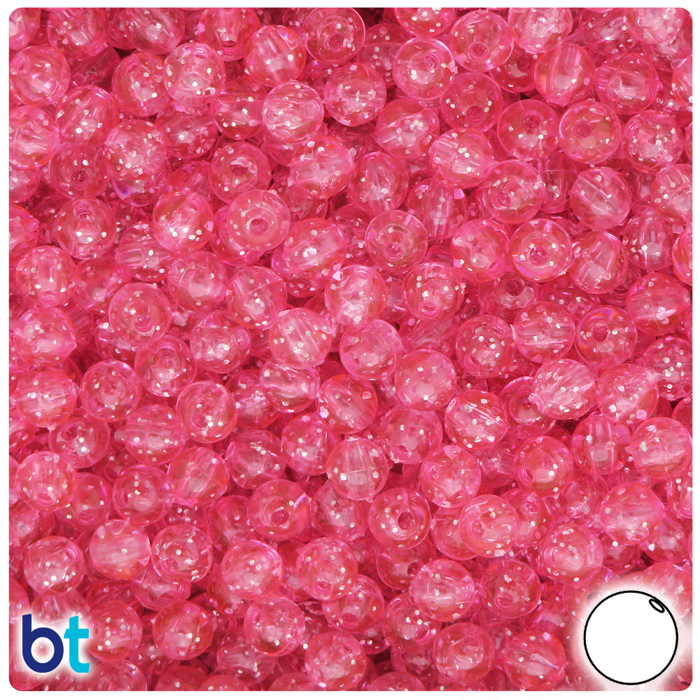 Pink Sparkle 6mm Round Plastic Beads (500pcs)