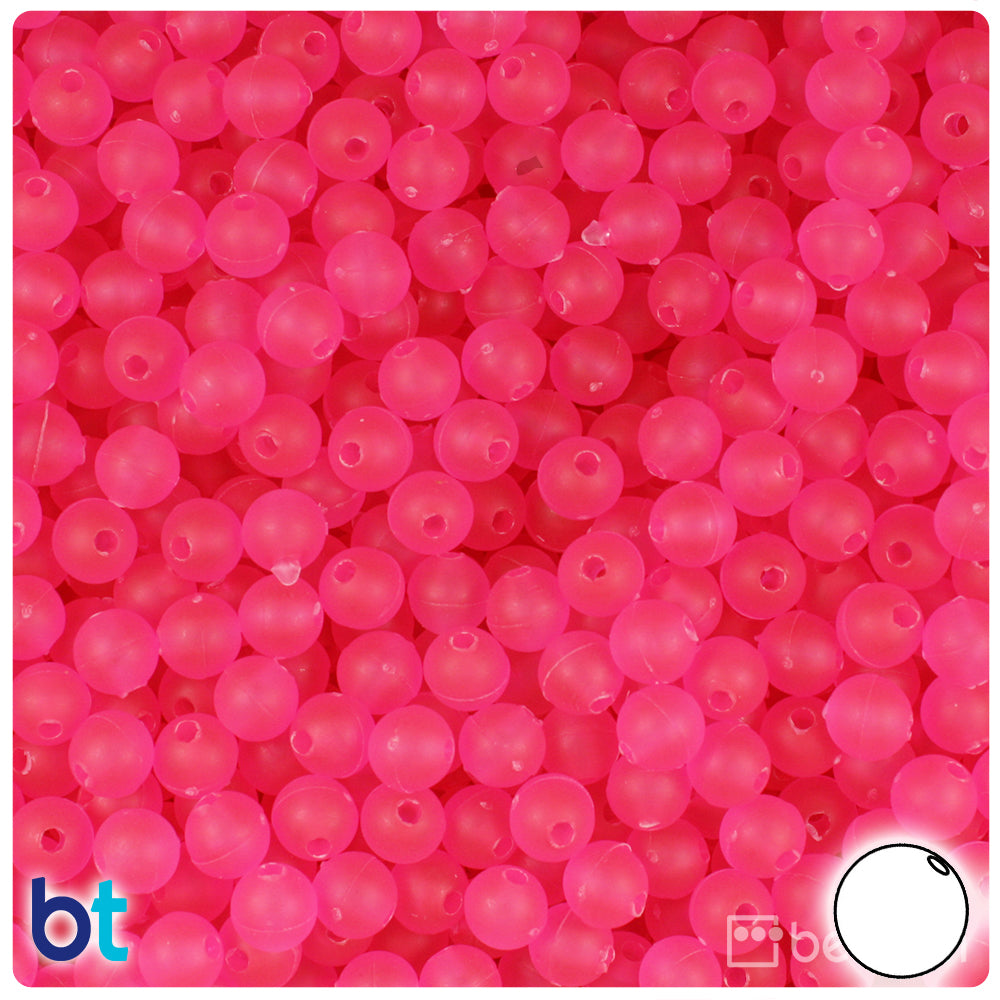 Hot Pink Frosted 6mm Round Plastic Beads (500pcs)