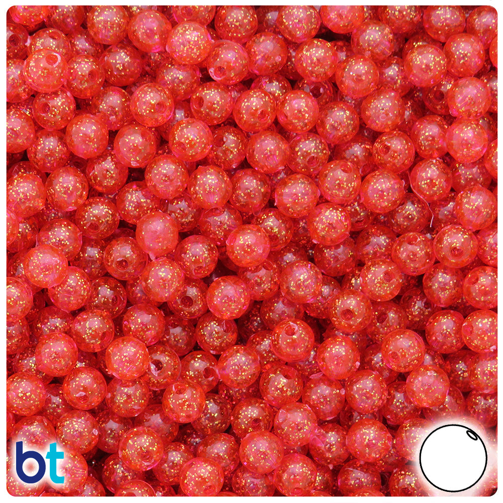 Hot Pink Gold Sparkle 6mm Round Plastic Beads (500pcs)