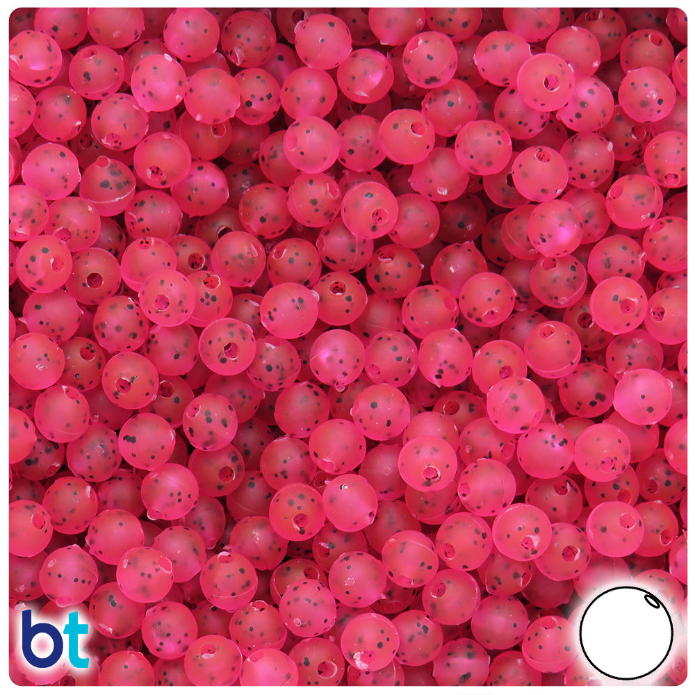 Hot Pink Frosted Black Flakes 6mm Round Plastic Beads (500pcs)