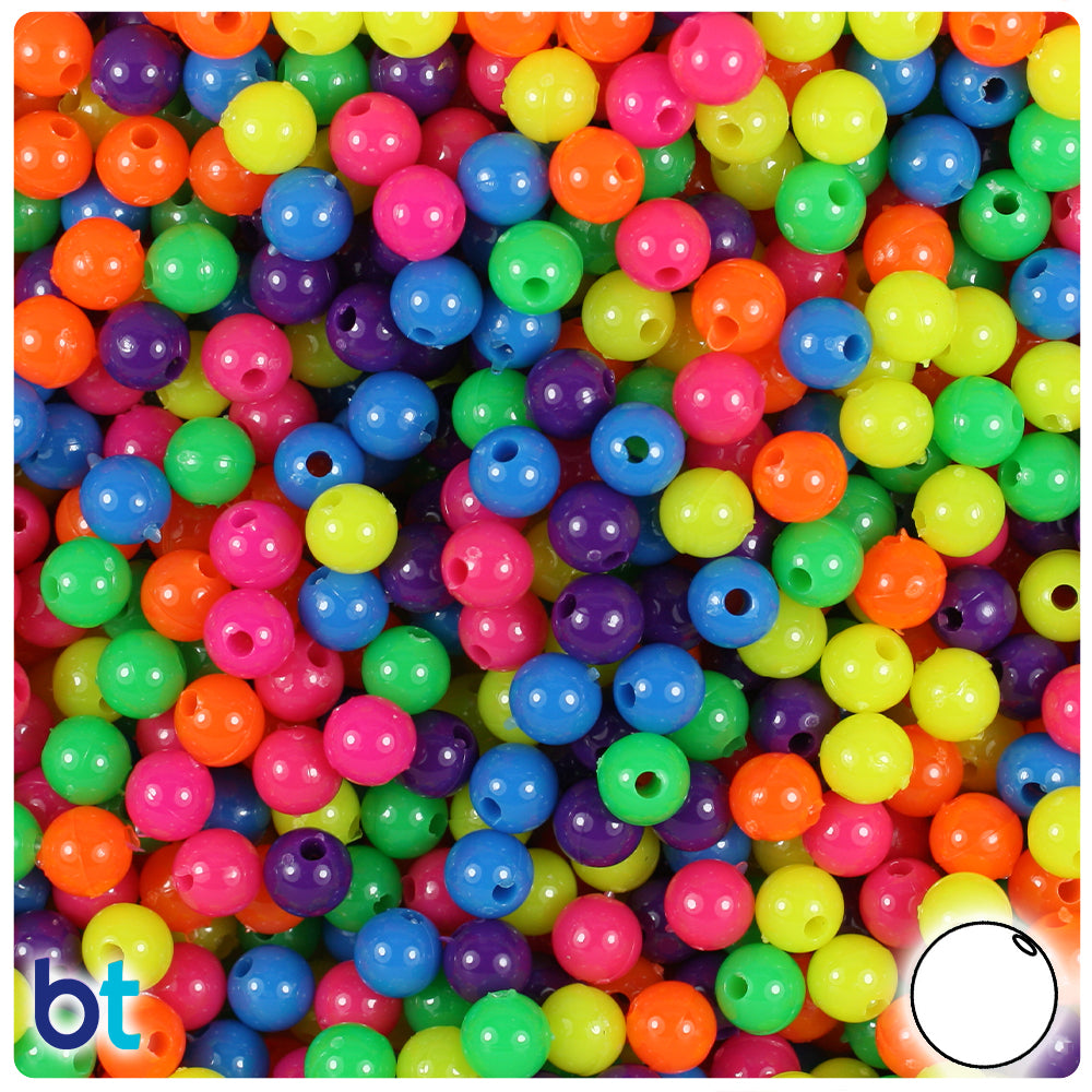 Neon Bright Mix 6mm Round Plastic Beads (500pcs)