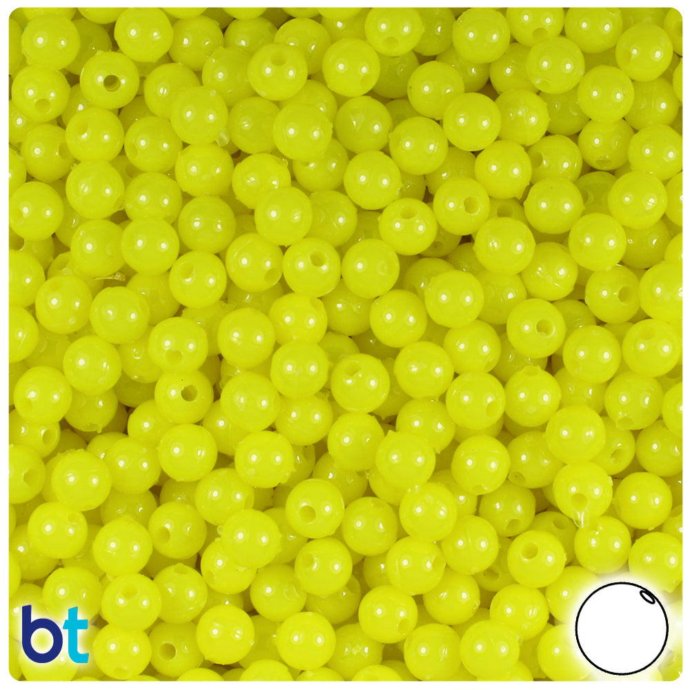 Lemon Neon Bright 6mm Round Plastic Beads (500pcs)