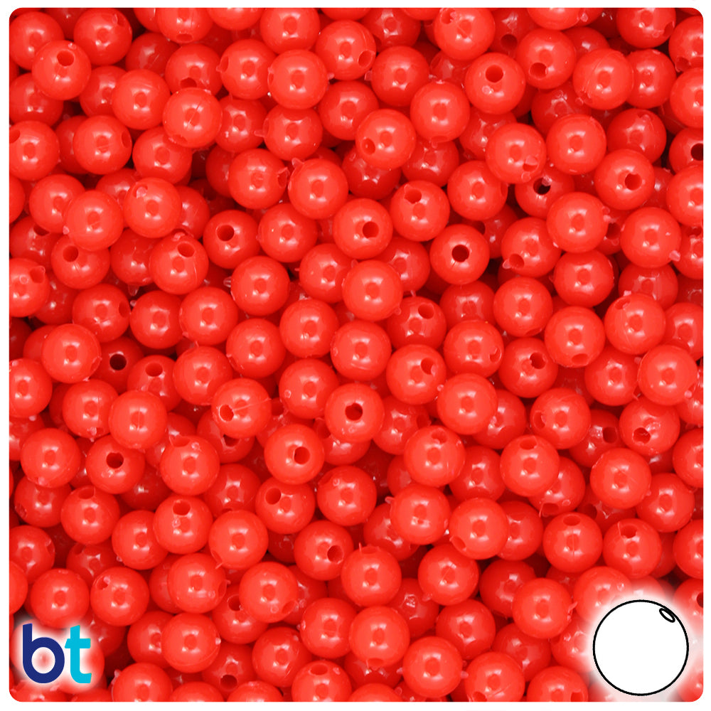 Bright Red Opaque 6mm Round Plastic Beads (500pcs)