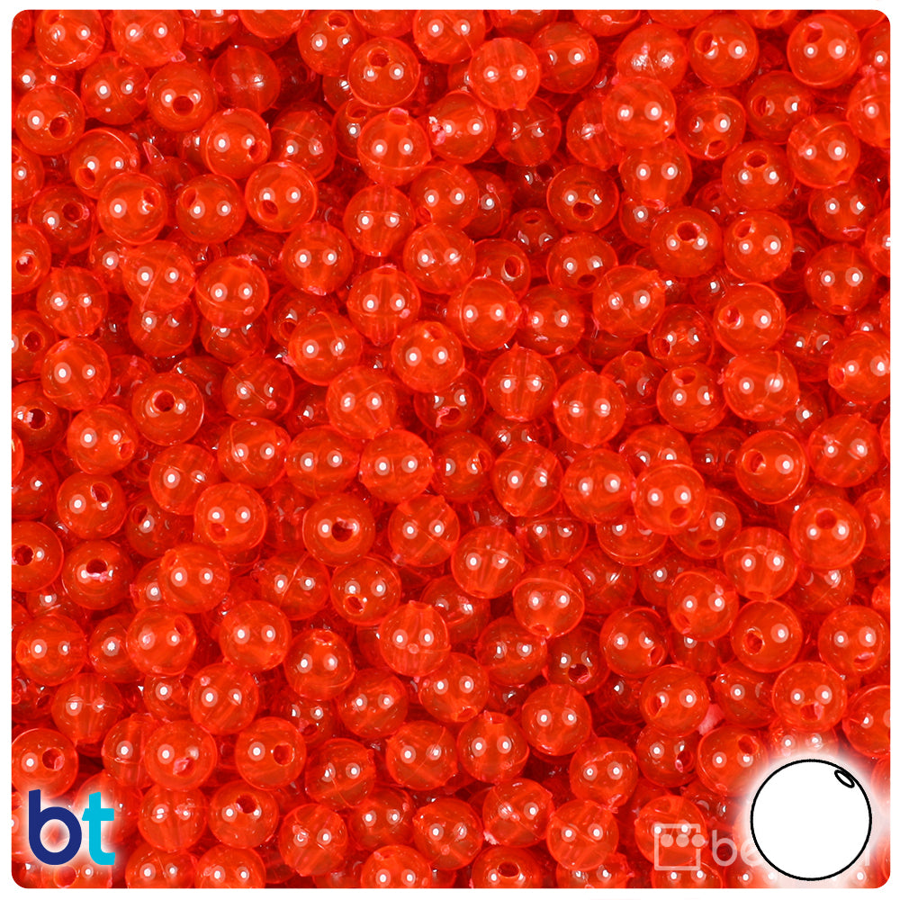 Fire Red Transparent 6mm Round Plastic Beads (500pcs)