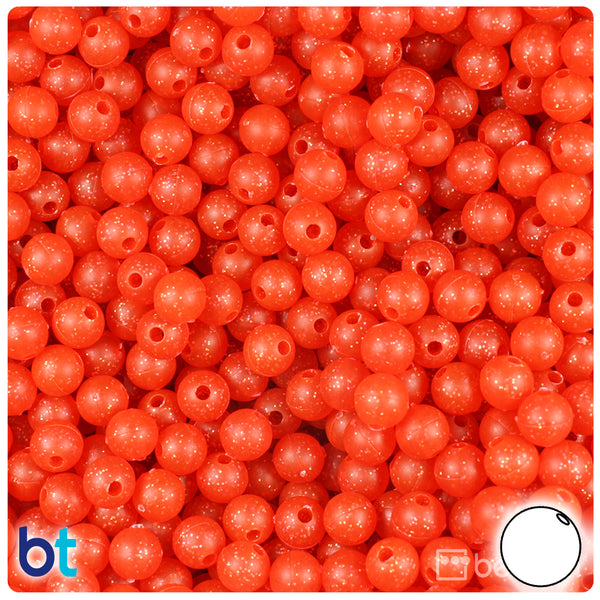 BeadTin Fire Red Frosted w/White Swirls 6mm Round Plastic Craft Beads  (500pcs)