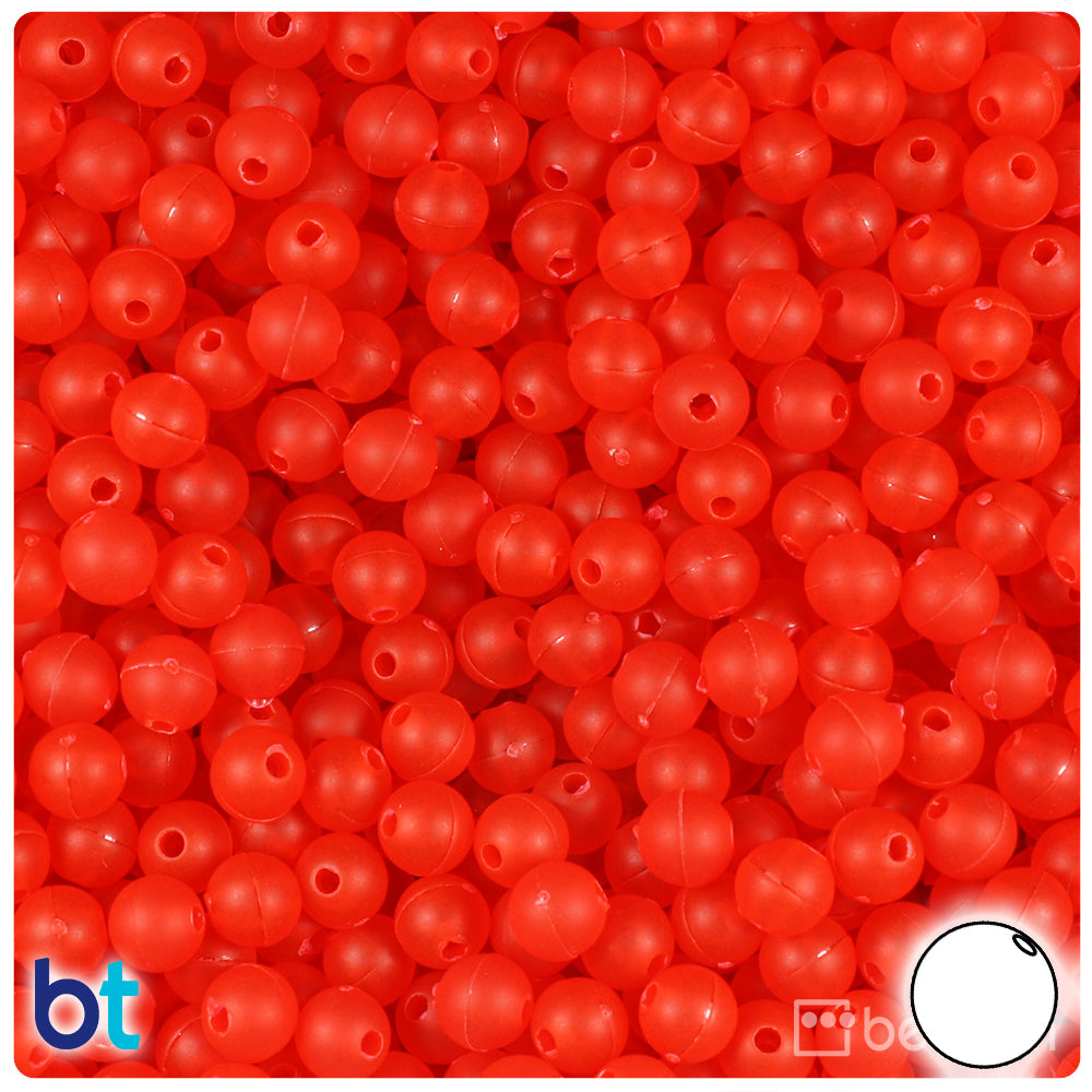 Fire Red Frosted 6mm Round Plastic Beads (500pcs)