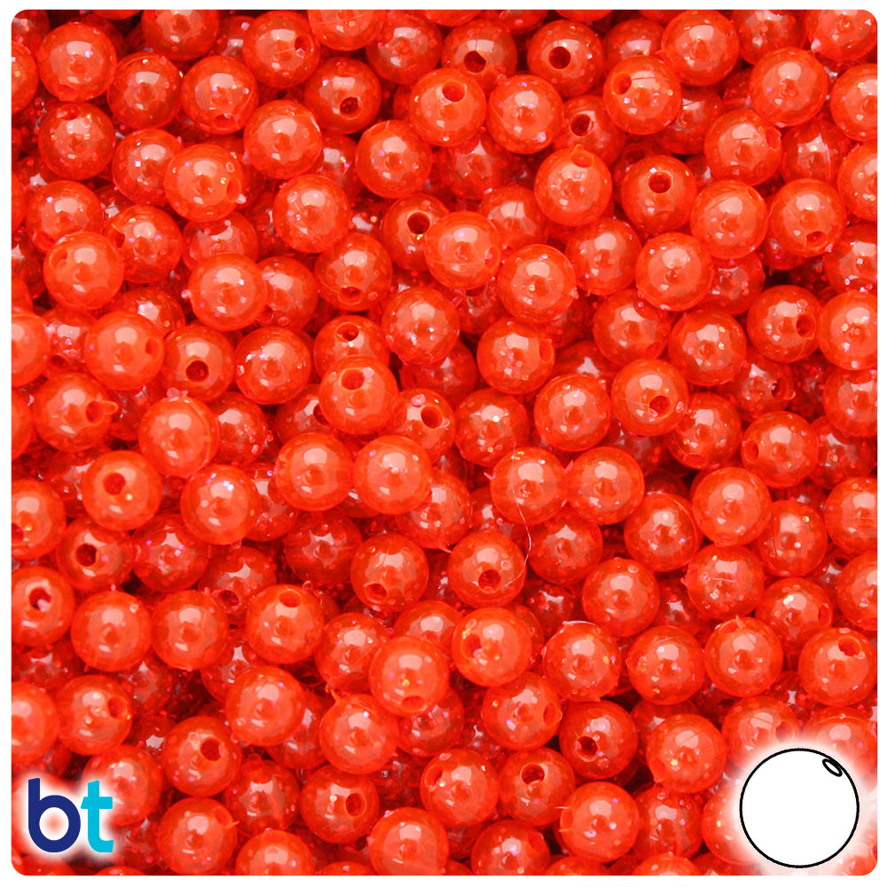 Fire Red Gold Sparkle 6mm Round Plastic Beads (500pcs)