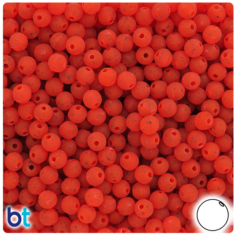 Fire Red Frosted Black Flakes 6mm Round Plastic Beads (500pcs)