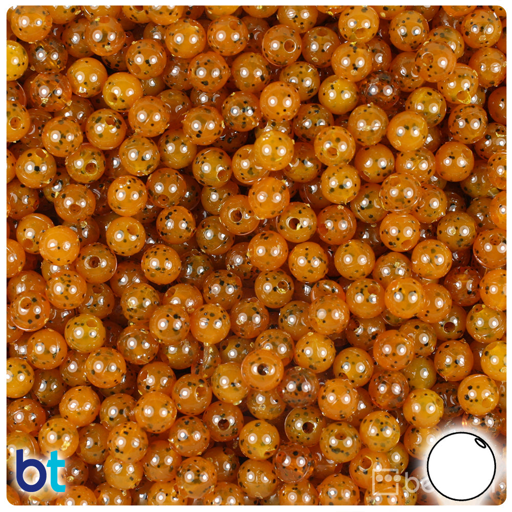 Tiger Coral Black Sparkle 6mm Round Plastic Beads (500pcs)