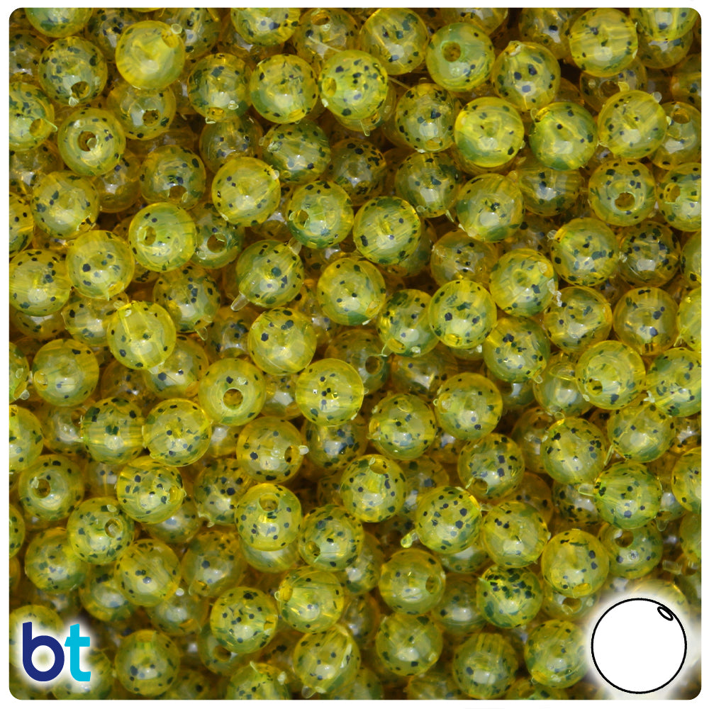 Lure Yellow Black Sparkle 6mm Round Plastic Beads (500pcs)