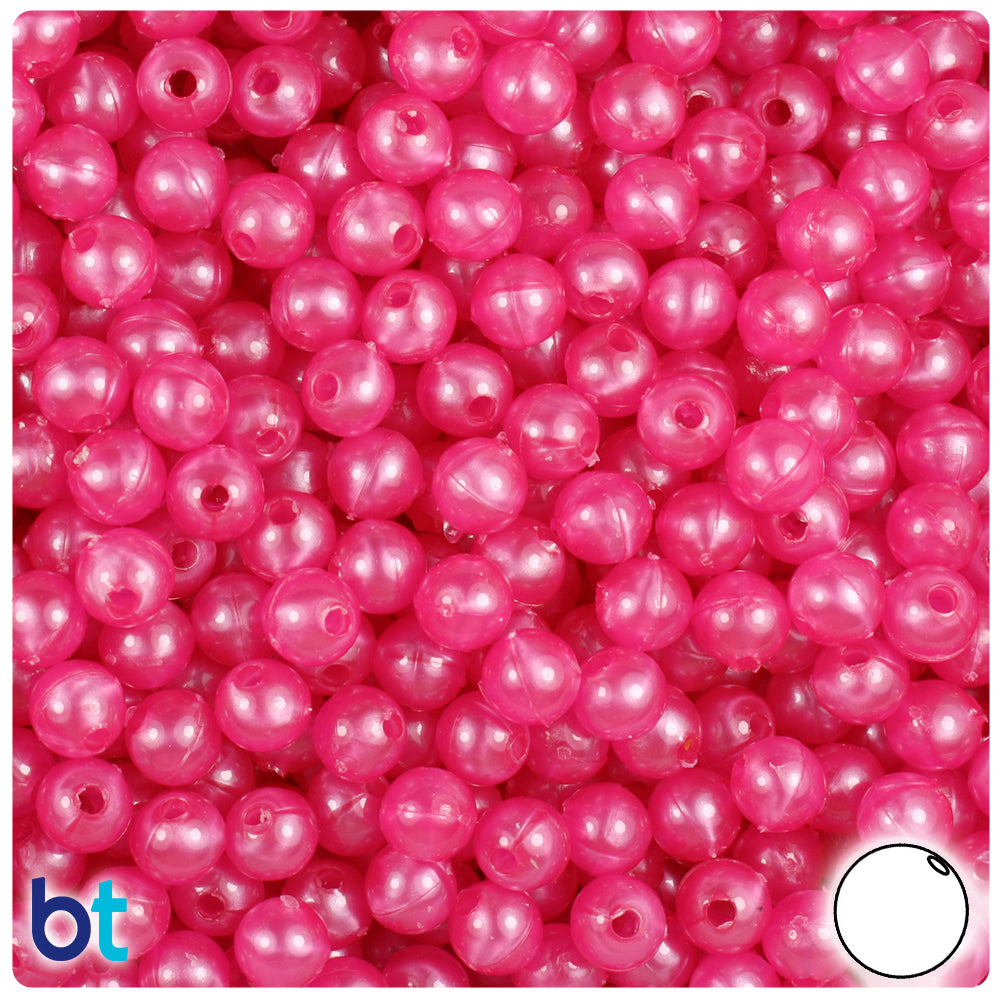 Hot Pink Pearl 6mm Round Plastic Beads (500pcs)