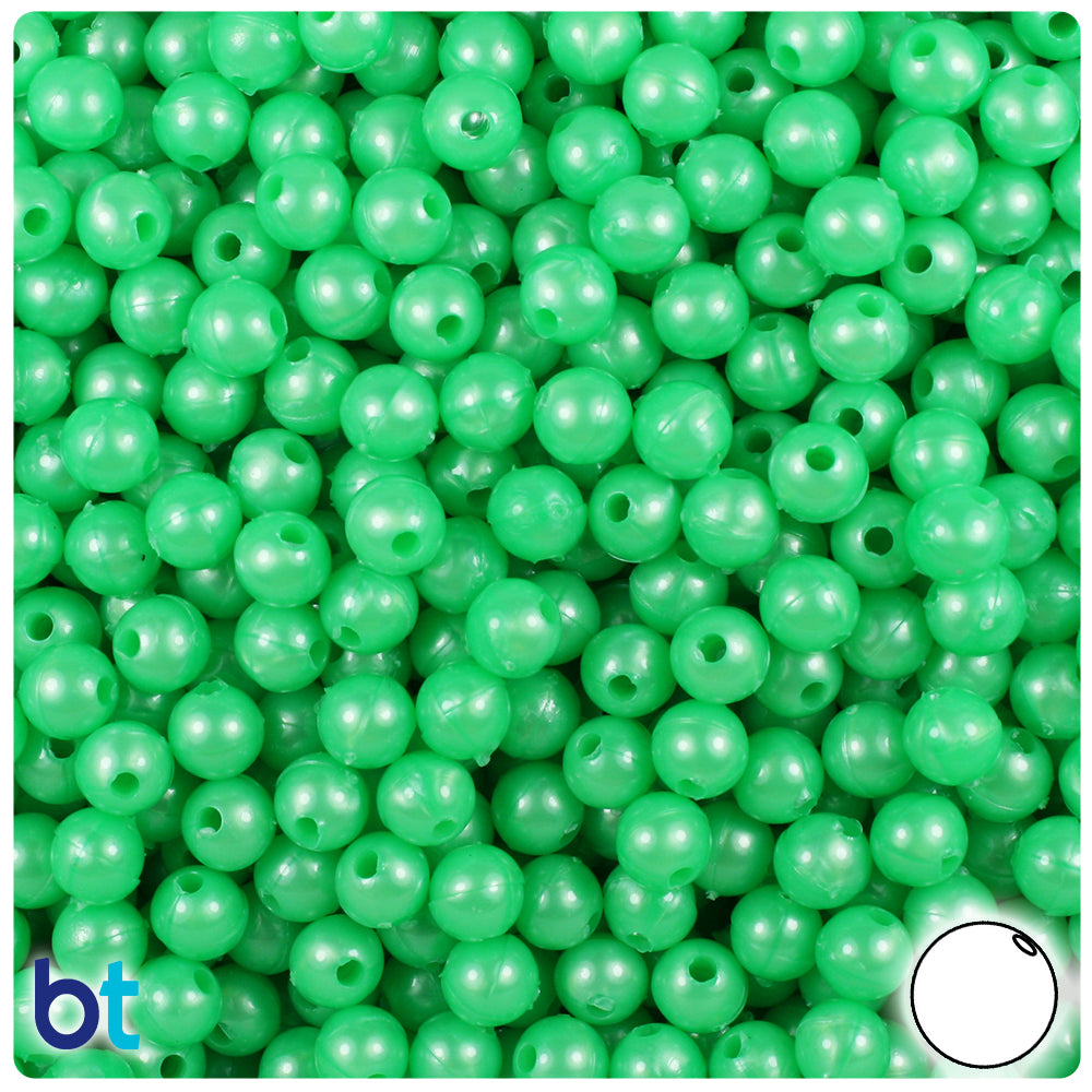 Bright Green Pearl 6mm Round Plastic Beads (500pcs)