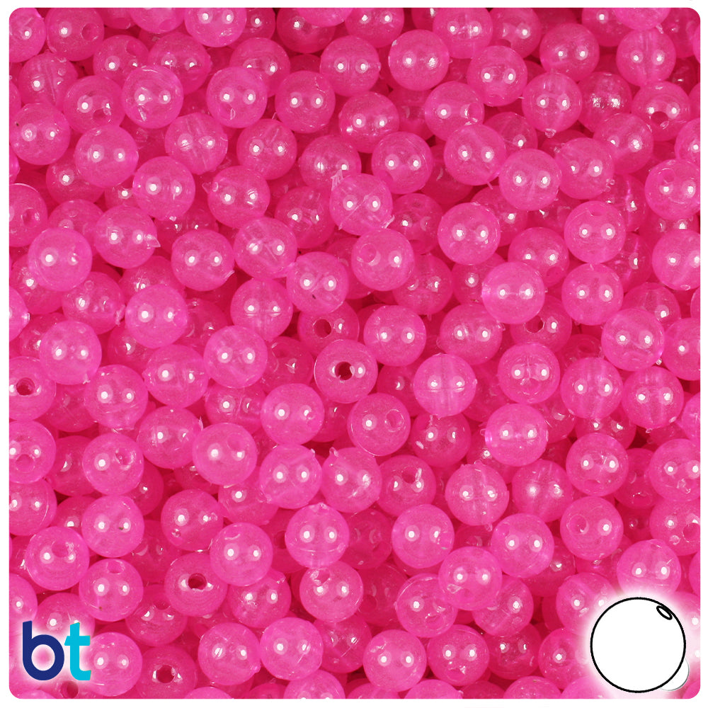 Pink Glow 6mm Round Plastic Beads (500pcs)
