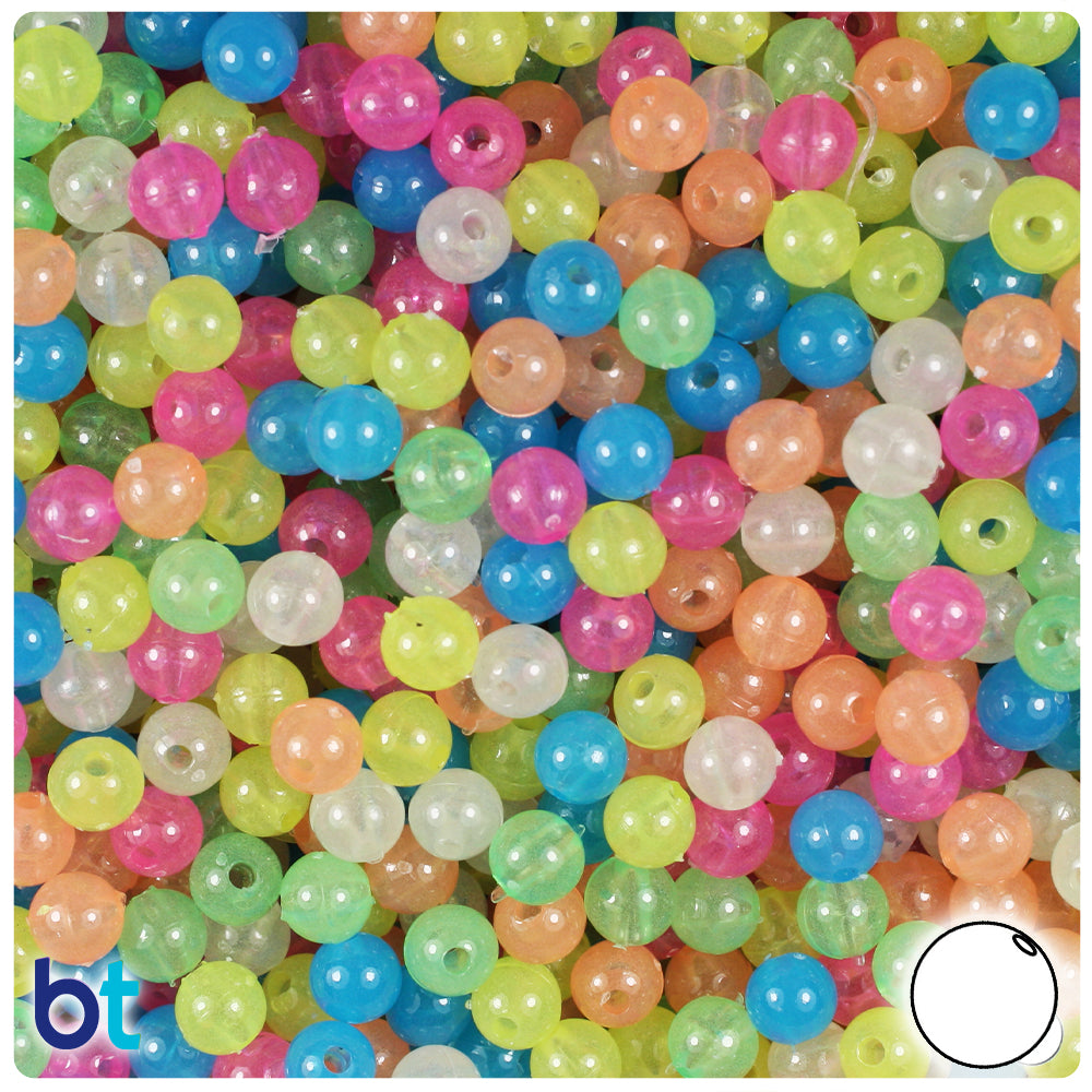 Glow Mix 6mm Round Plastic Beads (500pcs)