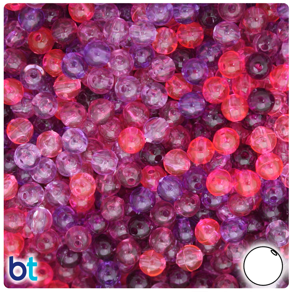 Pink & Purple Mix Transparent 6mm Round Plastic Beads (500pcs)