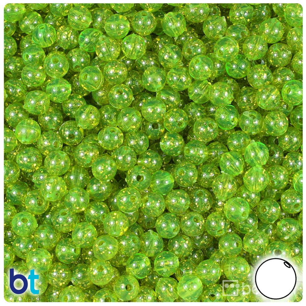 Lime Roe Gold Sparkle 6mm Round Plastic Beads (500pcs)