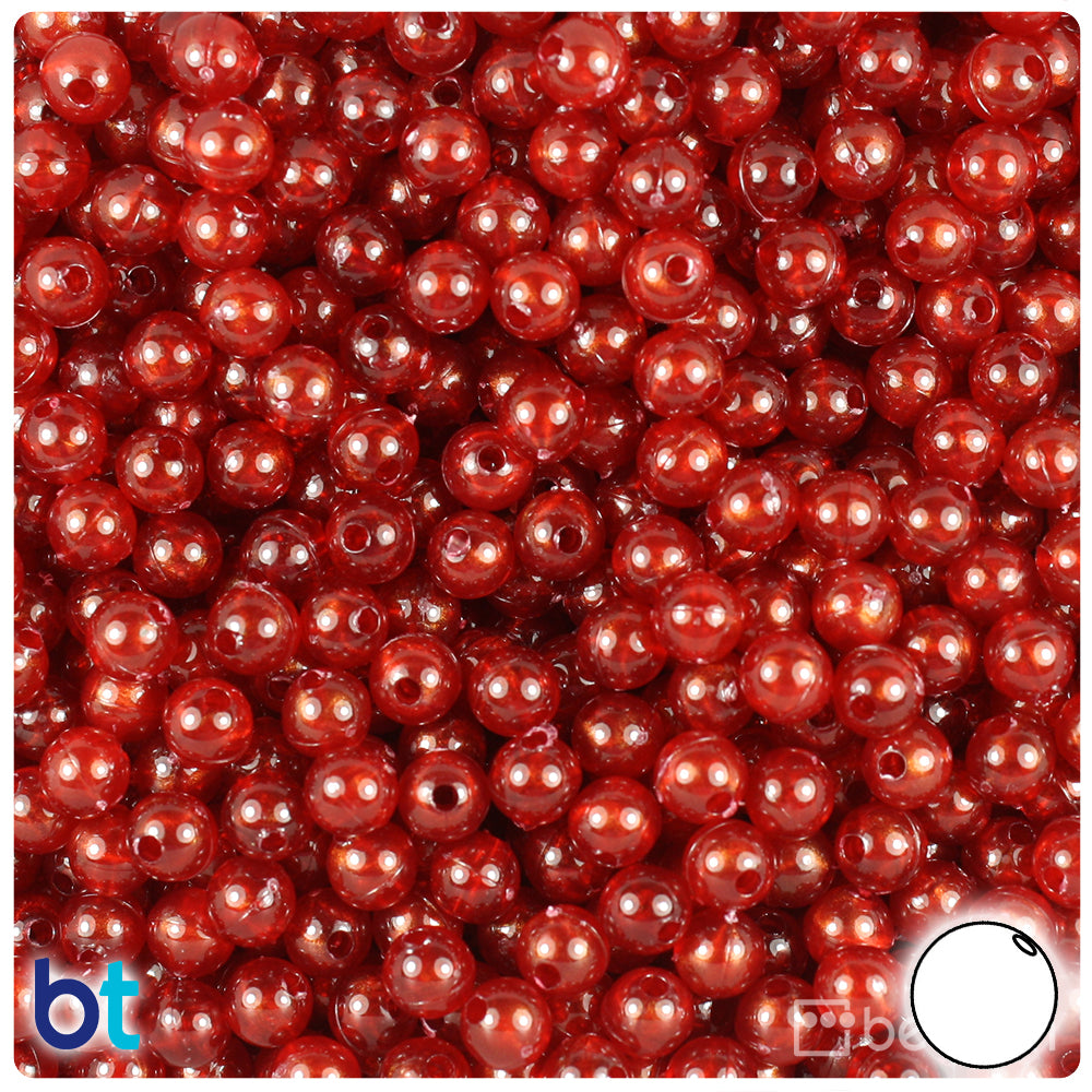 Garnet Transparent 6mm Round Plastic Beads - Gold Swirls (500pcs)