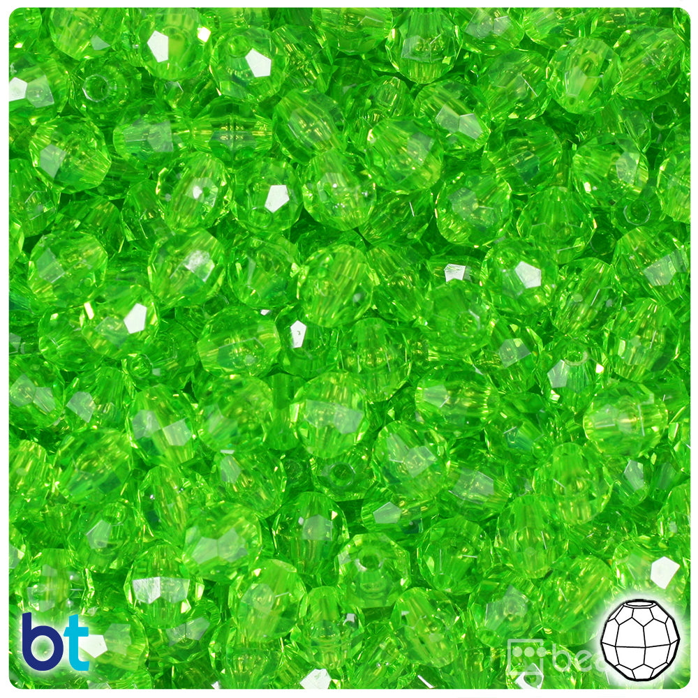 Lime Transparent 8mm Faceted Round Plastic Beads (450pcs)