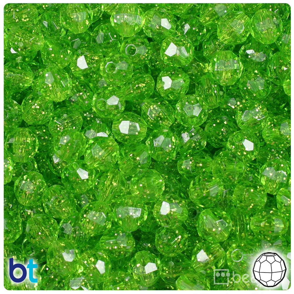 Lime Sparkle 8mm Faceted Round Plastic Beads (450pcs)