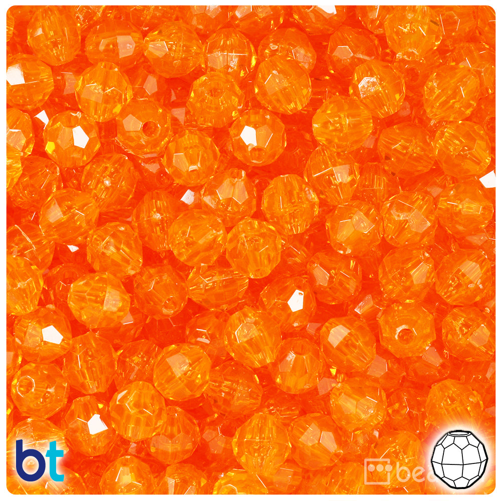 Orange Transparent 8mm Faceted Round Plastic Beads (450pcs)