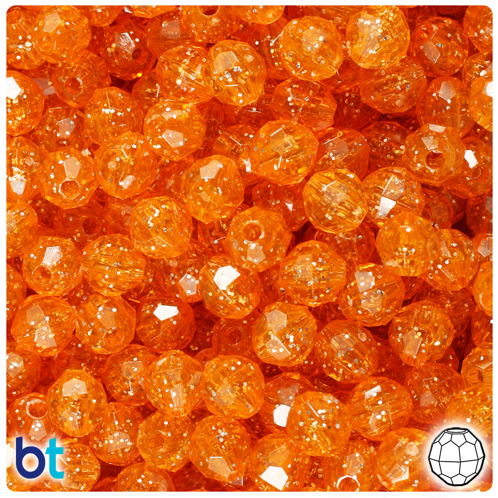 Orange Sparkle 8mm Faceted Round Plastic Beads (450pcs)