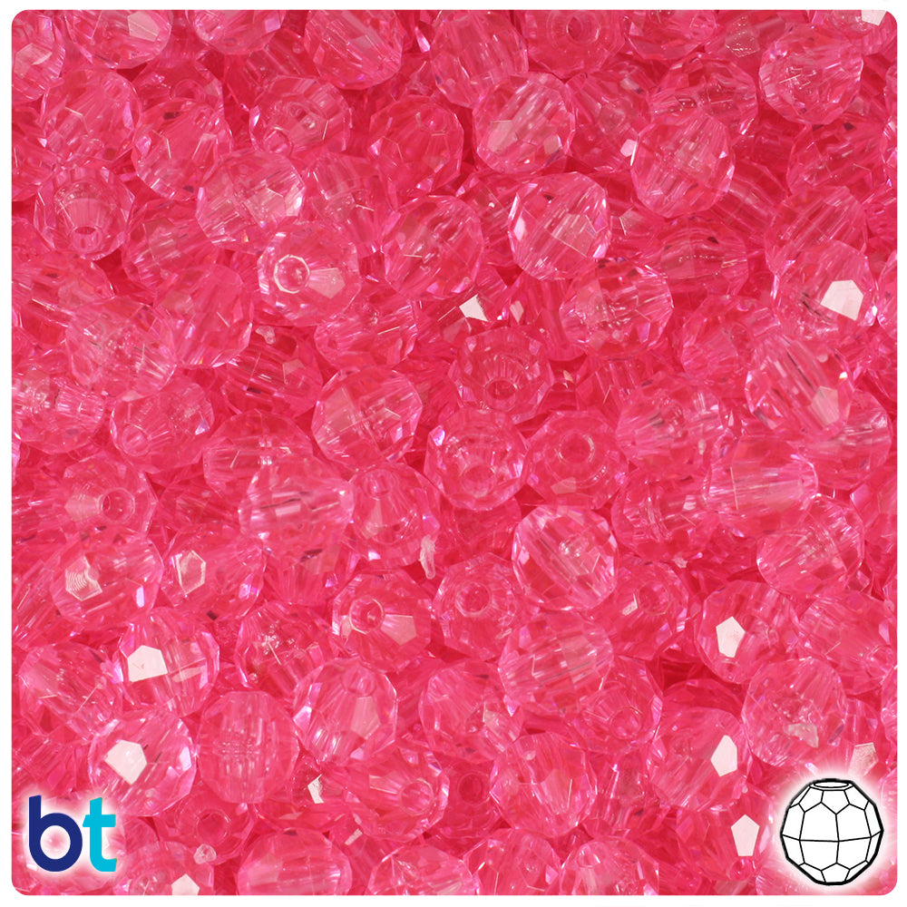 Pink Transparent 8mm Faceted Round Plastic Beads (450pcs)