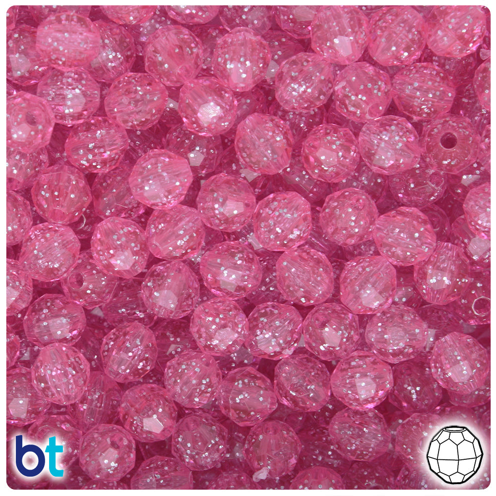 Pink Sparkle 8mm Faceted Round Plastic Beads (450pcs)