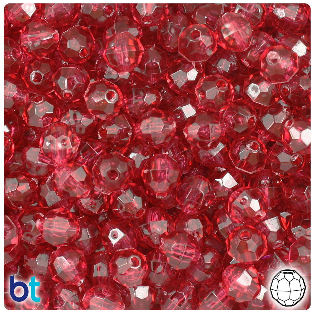 Fuchsia Transparent 8mm Faceted Round Plastic Beads (450pcs)