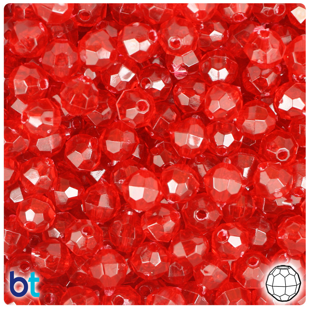 Ruby Transparent 8mm Faceted Round Plastic Beads (450pcs)