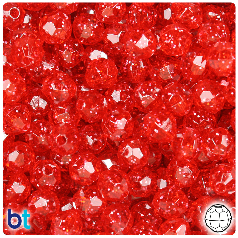 Ruby Sparkle 8mm Faceted Round Plastic Beads (450pcs)