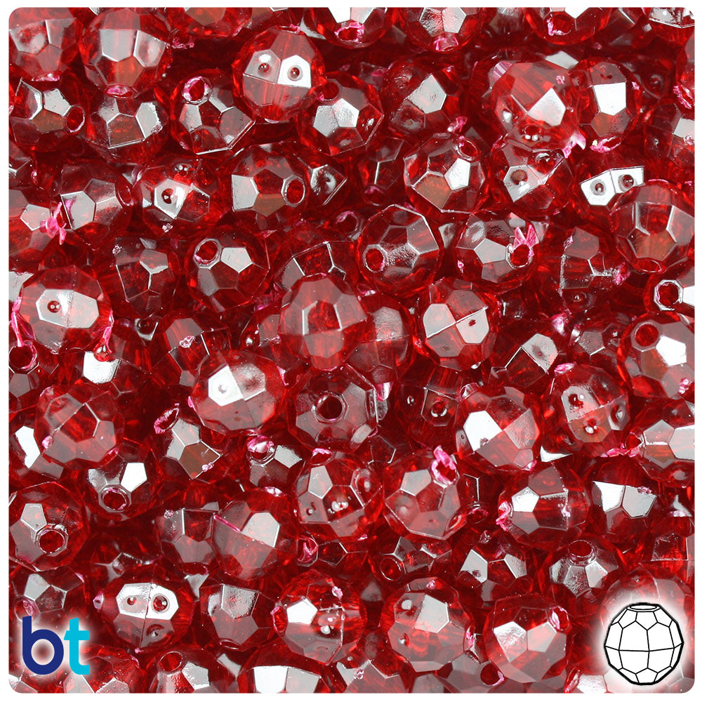 Dark Ruby Transparent 8mm Faceted Round Plastic Beads (450pcs)