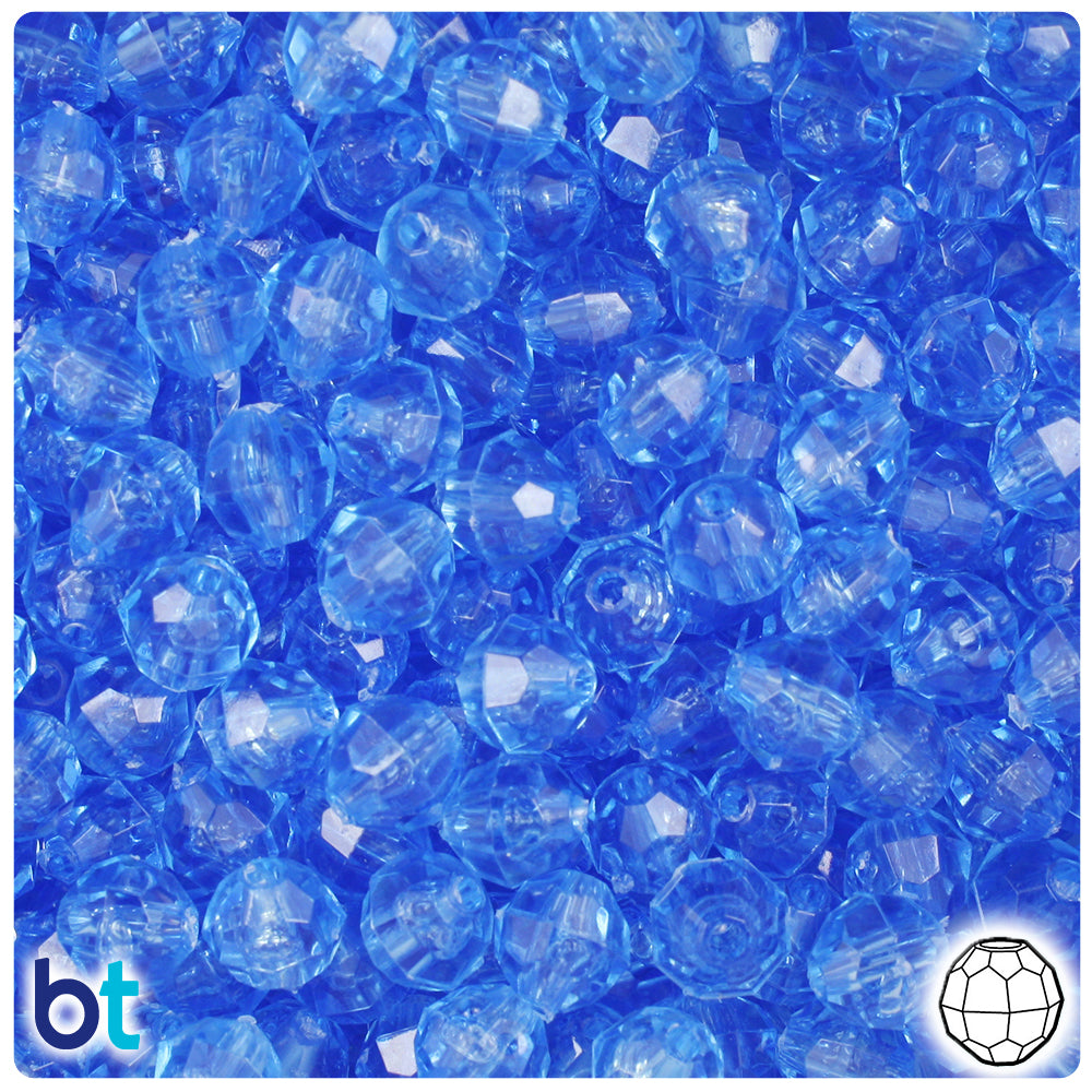 Light Sapphire Transparent 8mm Faceted Round Plastic Beads (450pcs)