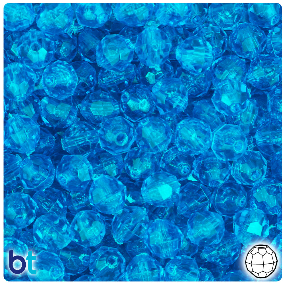 Turquoise Transparent 8mm Faceted Round Plastic Beads (450pcs)