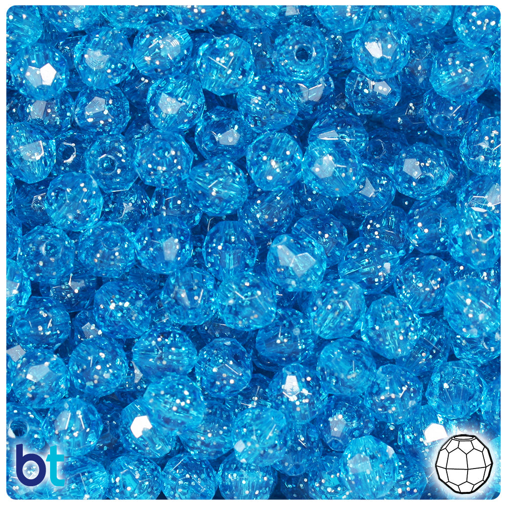 Turquoise Sparkle 8mm Faceted Round Plastic Beads (450pcs)