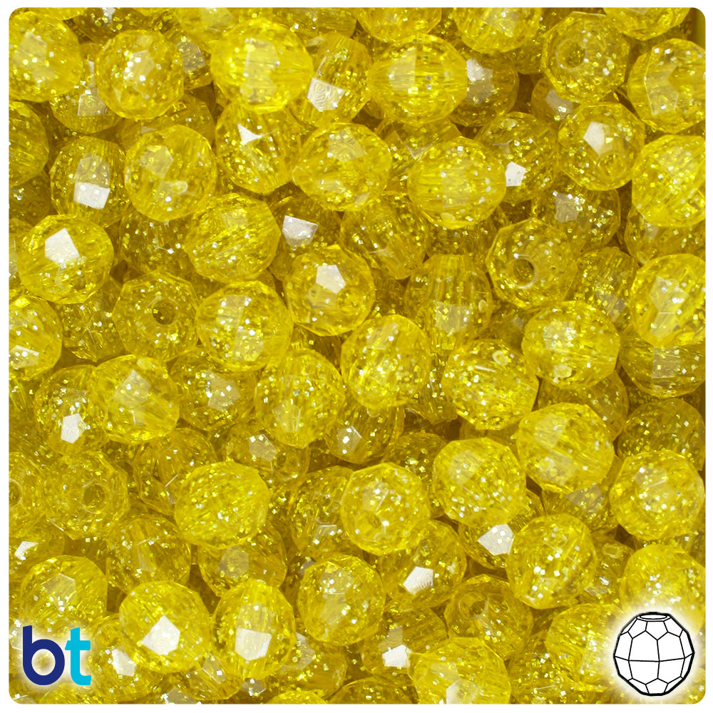 Yellow Sparkle 8mm Faceted Round Plastic Beads (450pcs)