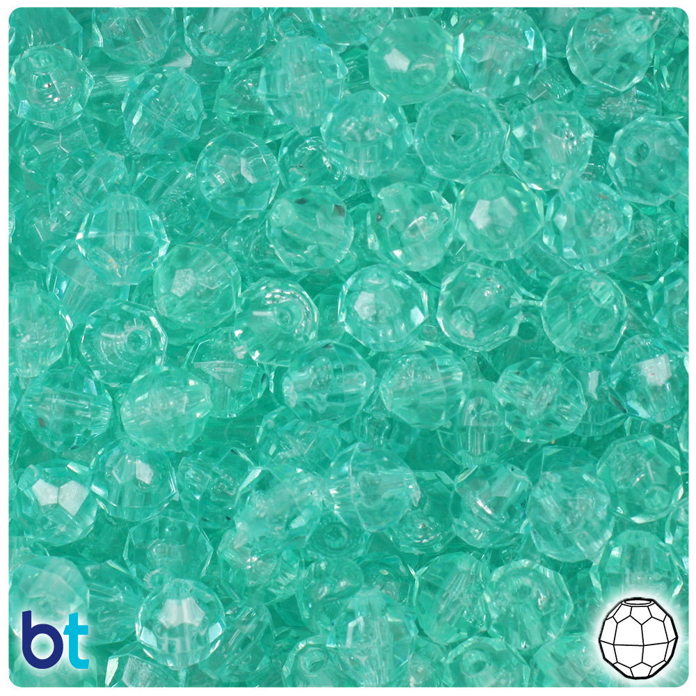 Green Aqua Transparent 8mm Faceted Round Plastic Beads (450pcs)