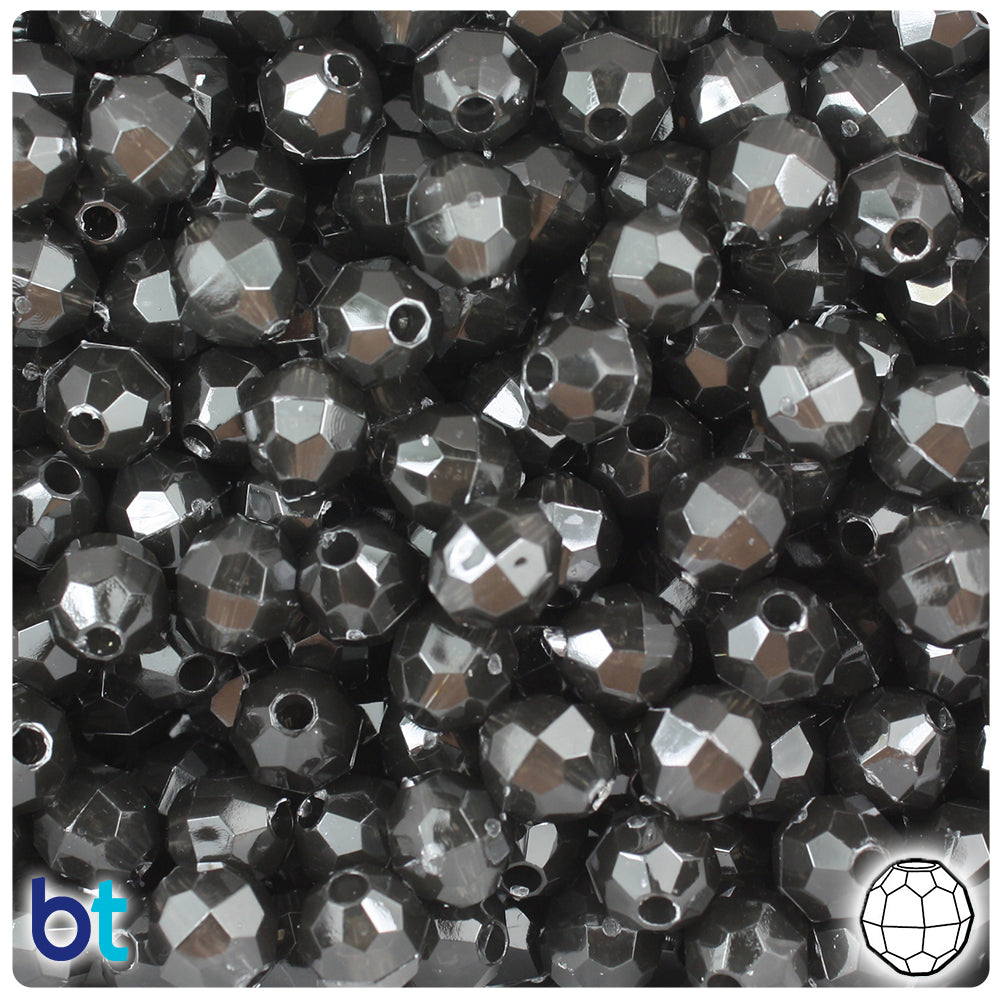 Jet Transparent 8mm Faceted Round Plastic Beads (450pcs)